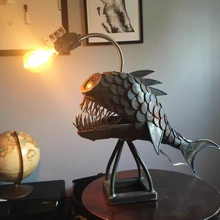Decor Lighting Floor Lamps - 빈티지 레트로 메탈 낚시꾼 물고기 플로어