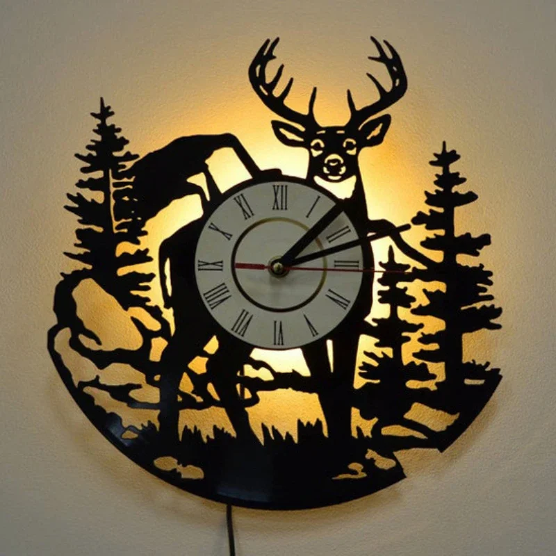 Lighting Home Decor Wall Clocks - 숲 사슴 비닐 레코드 벽시계 LED