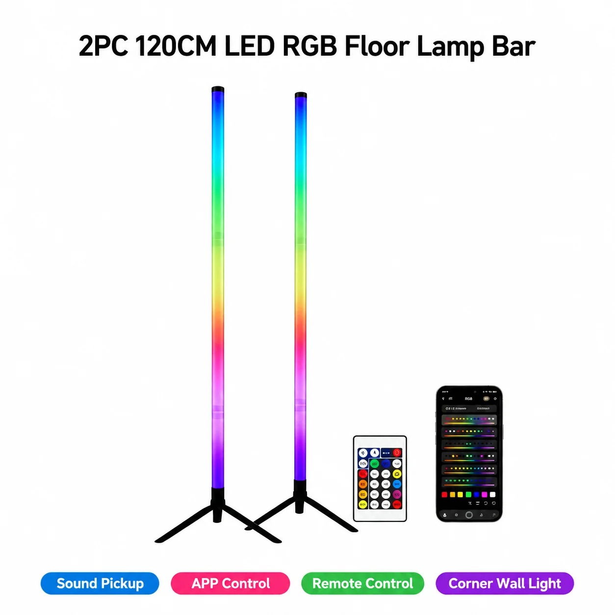 2팩 RGB LED 코너 플로어 램프, 120CM 사운 - Decor Lighting Floor Lamps 리뷰 및 가격
