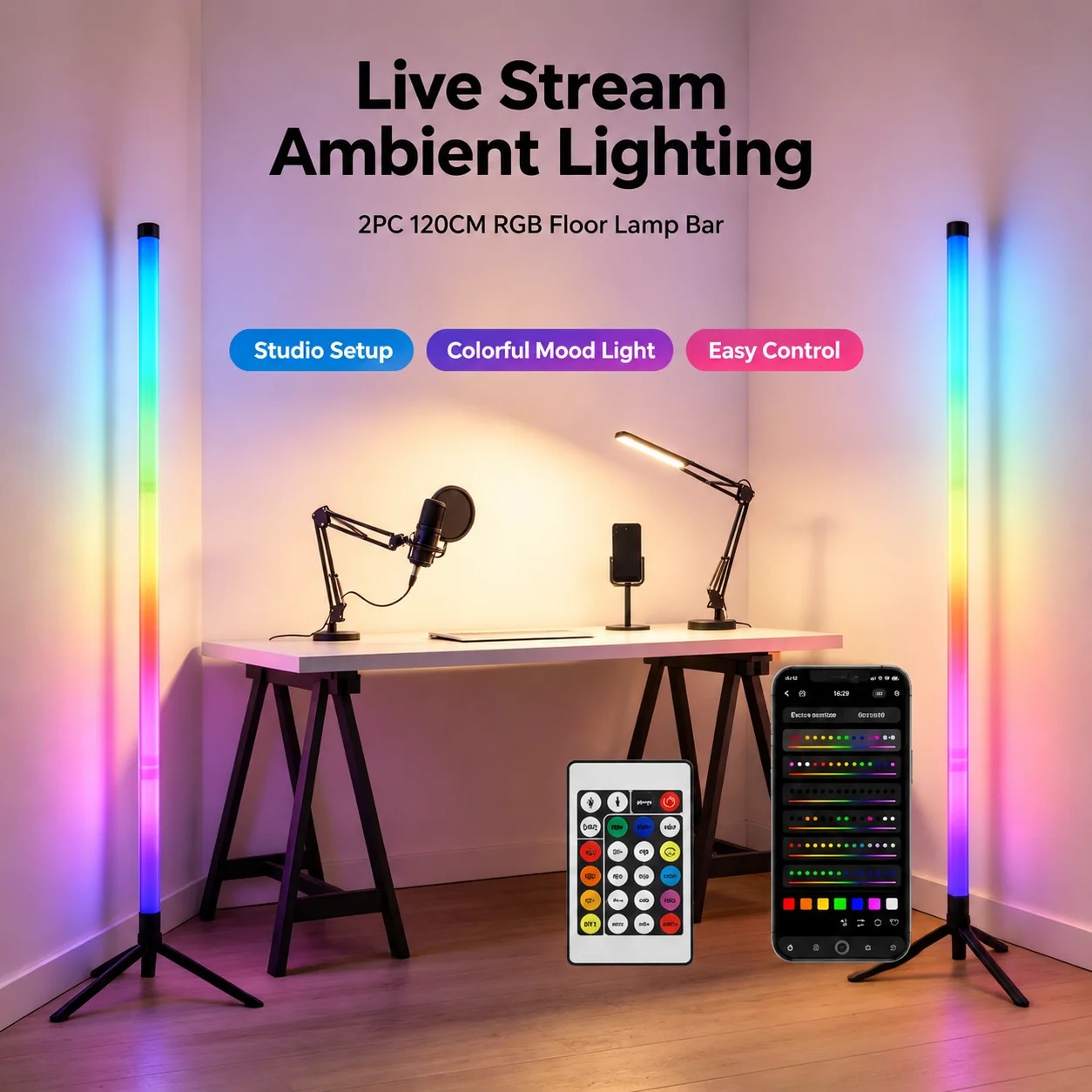 2팩 RGB LED 코너 플로어 램프, 120CM 사운 - Decor Lighting Floor Lamps 리뷰 및 가격
