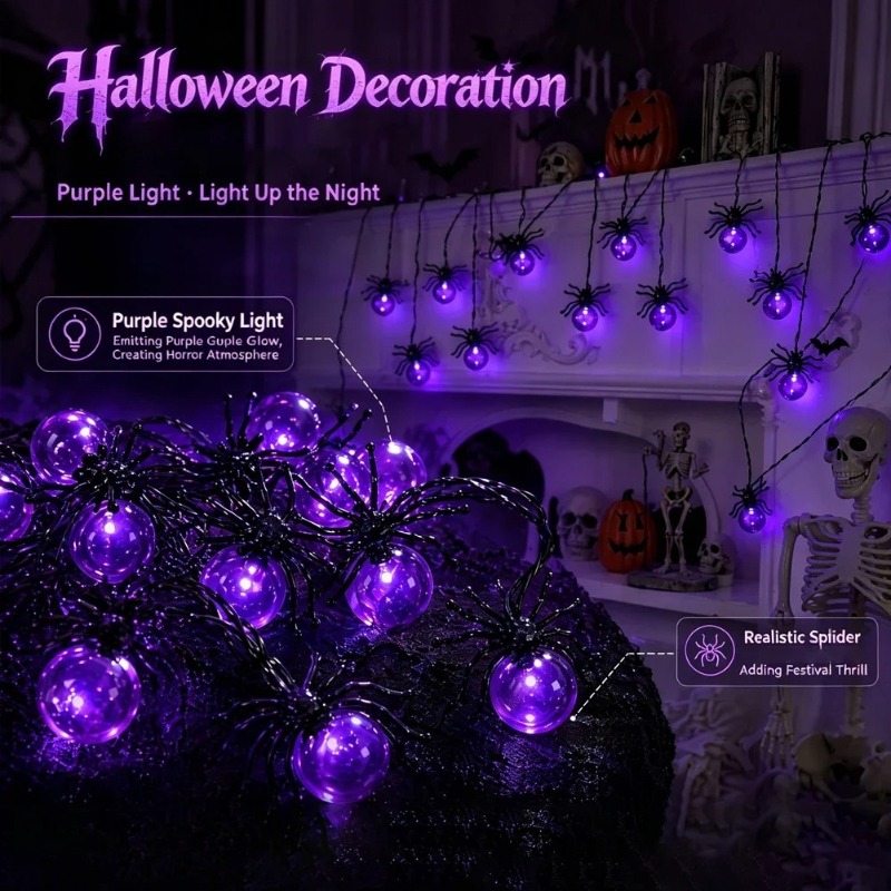 배터리로 작동하는 거미 모양 LED 스트링 조명, 마당 - Garden Lighting Decor 리뷰 및 가격