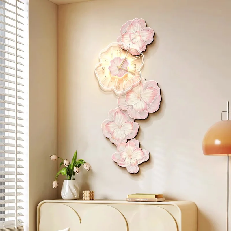 핑크 꽃 조명 럭셔리 벽시계, 창의적인 홈 장식, 거실 - Lighting Home Decor Wall Clocks 리뷰 및 가격