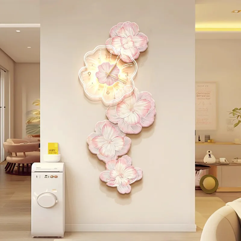 핑크 꽃 조명 럭셔리 벽시계, 창의적인 홈 장식, 거실 - Lighting Home Decor Wall Clocks 리뷰 및 가격