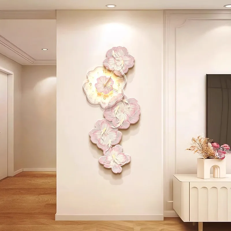 핑크 꽃 조명 럭셔리 벽시계, 창의적인 홈 장식, 거실 - Lighting Home Decor Wall Clocks 리뷰 및 가격