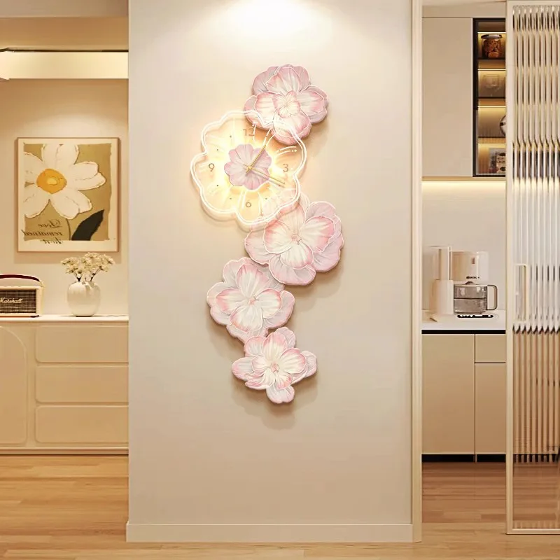 핑크 꽃 조명 럭셔리 벽시계, 창의적인 홈 장식, 거실 - Lighting Home Decor Wall Clocks 리뷰 및 가격