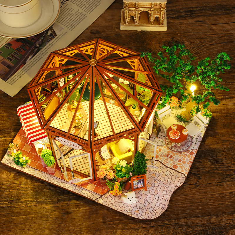 DIY 나무 미니어처 모델 키트 꽃 커피 숍 카사 3D - Lighting Home Decor Products 리뷰 및 가격