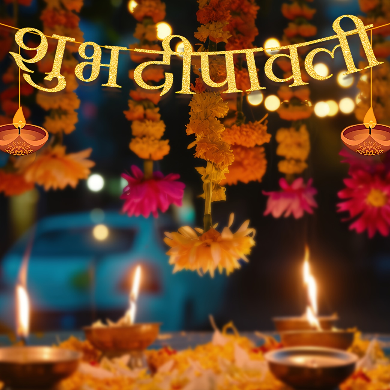 디왈리 파티 장식 해피 디왈리 골드 글리터 배너, 인도 - Lighting Decor For Diwali 리뷰 및 가격